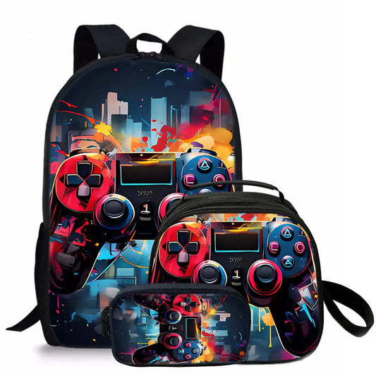 sac d’école, sac déjeuner, trousse pour étudiant Tapis de jeu 3D tendance, 3 pièces .