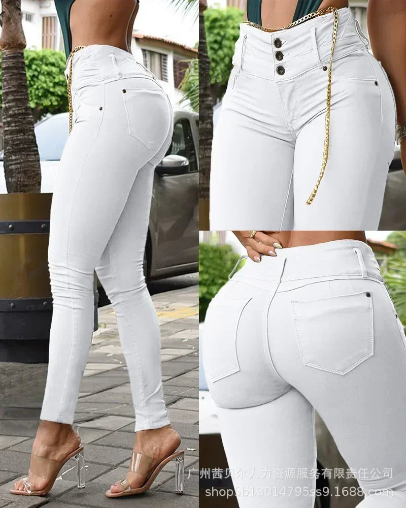 Pantalon Femme Kaki Taille Haute Slim Cheville – Couleur Unie Longueur Cheville