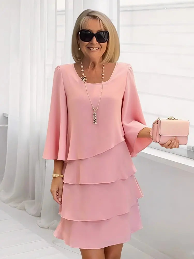 YIKOOLIN Robe Femme Chic – Mi-Longue en Mousseline, Style Irrégulier, Col Rond Printemps-Été