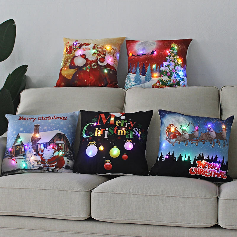 Housse coussin Noël LED Père Noël﻿– lumineux, déco maison, nouvel an