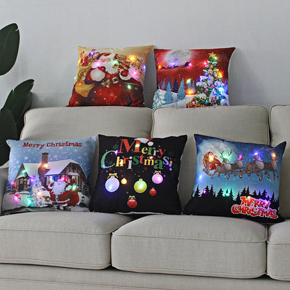 Housse coussin Noël LED Père Noël﻿– lumineux, déco maison, nouvel an