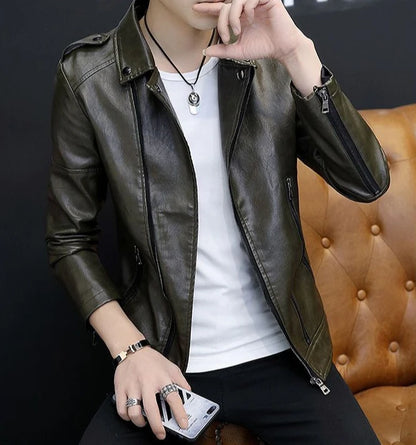 Blazer homme slim fit en cuir, style coréen, simple boutonnage, décontracté luxe .