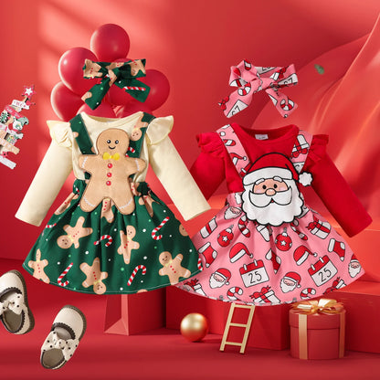 Ensemble Noël bébé fille 0‑18 mois – body imprimé, robe, bandeau