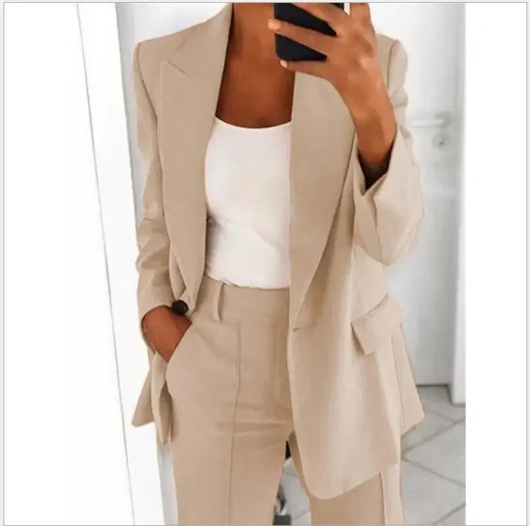 Blazer décontracté femme, manches longues, uni, boutons col, grande taille S-5XL.