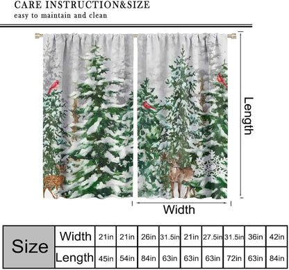 Rideaux Noël forêt enneigée cardinal cerf chalet