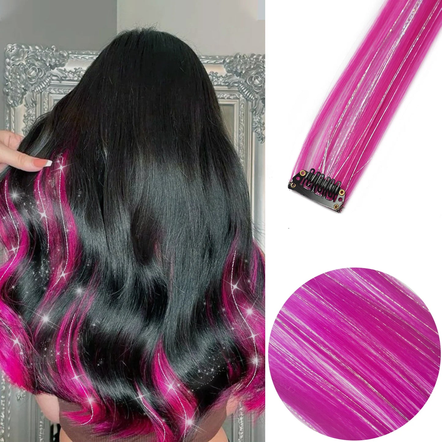 Extensions capillaires synthétiques à reflets colorés pour filles, postiches lisses multicolores de 22 pouces, 6 pièces/paquet