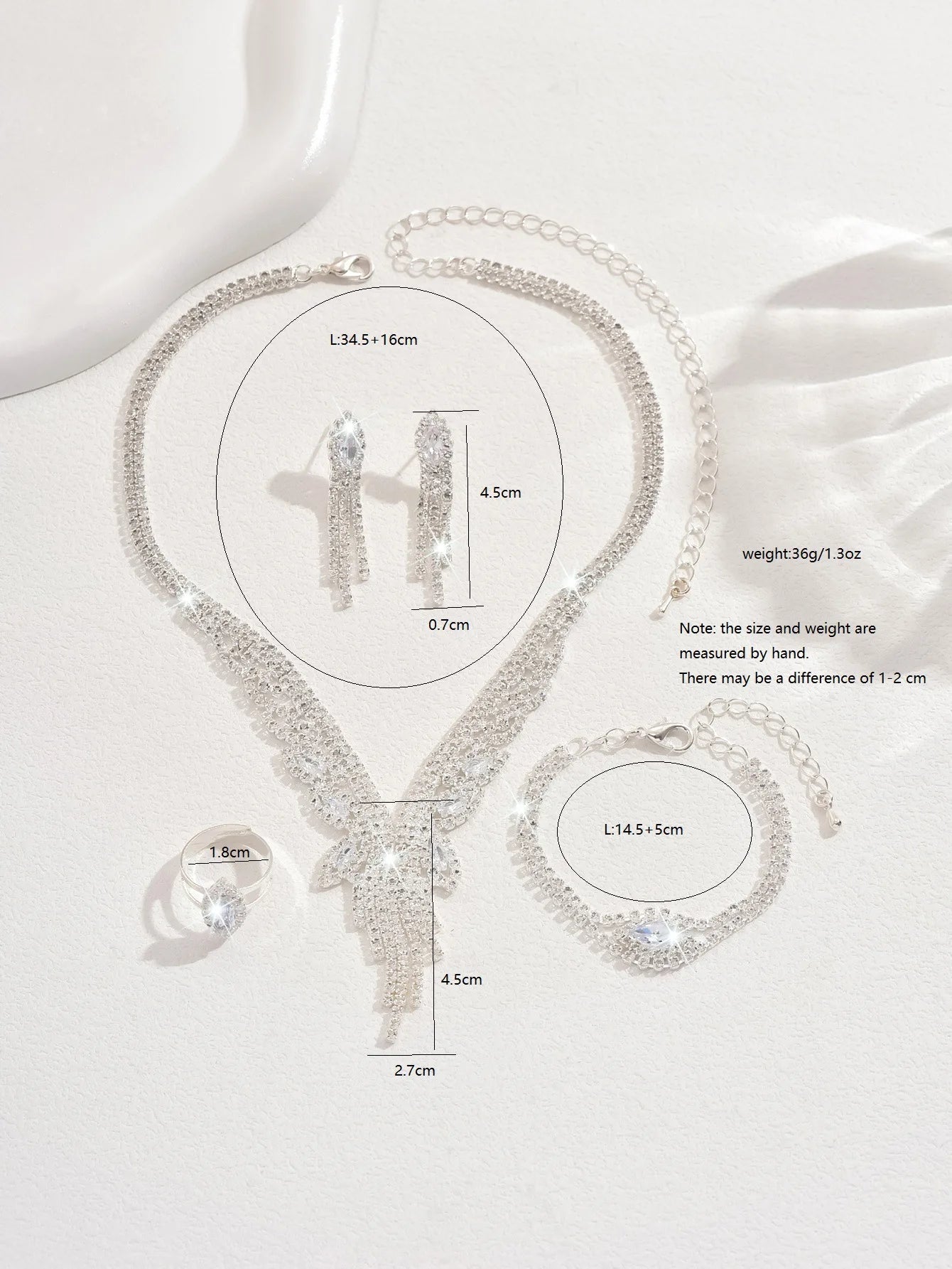 Ensemble Bijoux Femme 5 Pièces – Collier à Pampilles, Bague, Boucles d’Oreilles & Bracelet, Mariage ou Fête