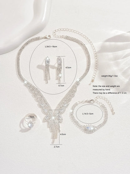 Ensemble Bijoux Femme 5 Pièces – Collier à Pampilles, Bague, Boucles d’Oreilles & Bracelet, Mariage ou Fête