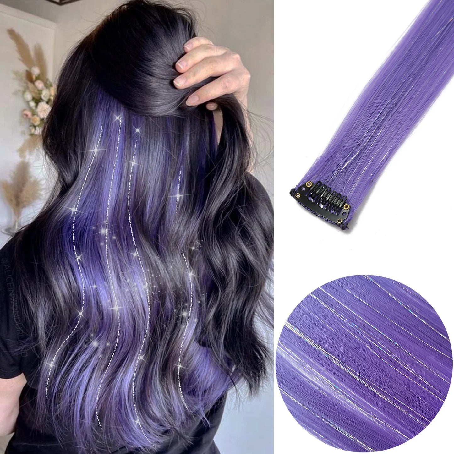 Extensions capillaires synthétiques à reflets colorés pour filles, postiches lisses multicolores de 22 pouces, 6 pièces/paquet