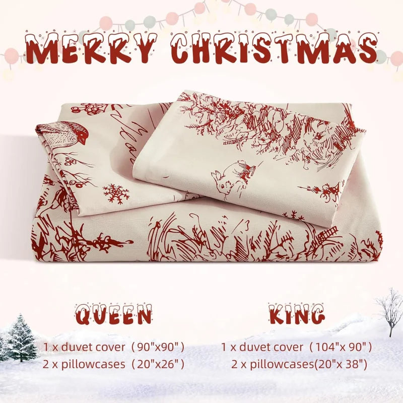 Ensemble literie Noël rouge campagne, microfibre douce 3 pièces