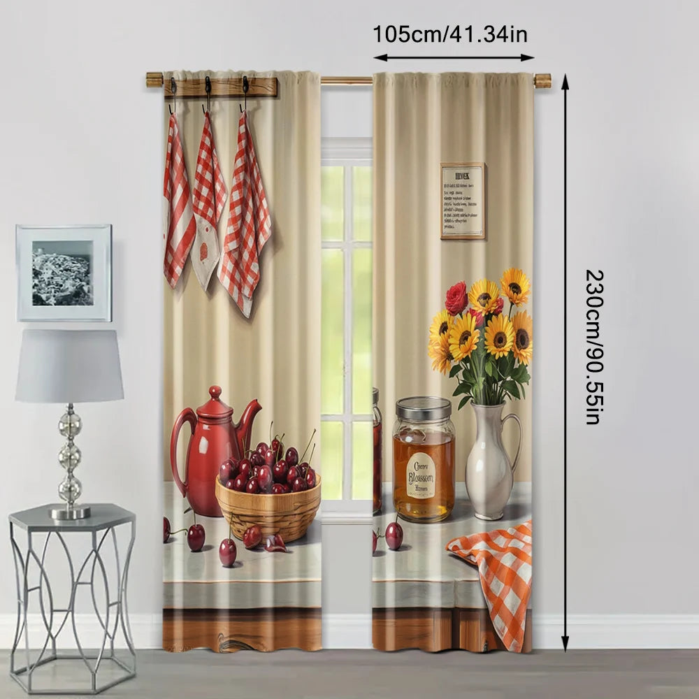 2 pièces rideaux contemporains 2D, tissu polyester durable, sans tige, polyvalents