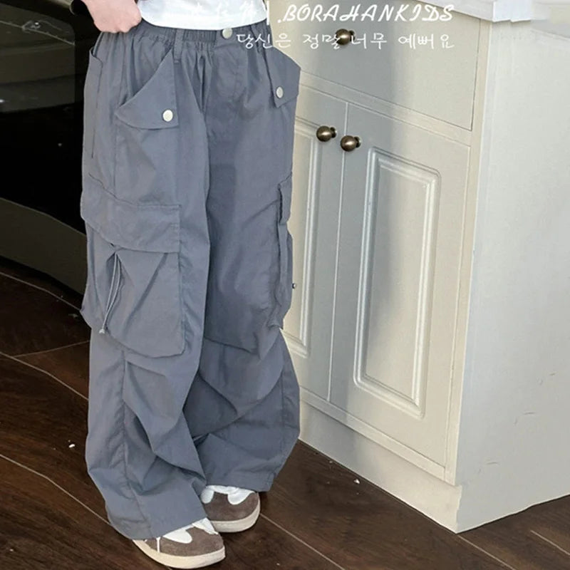 Pantalon cargo décontracté grande taille fille 5-14 ans, vêtements été .