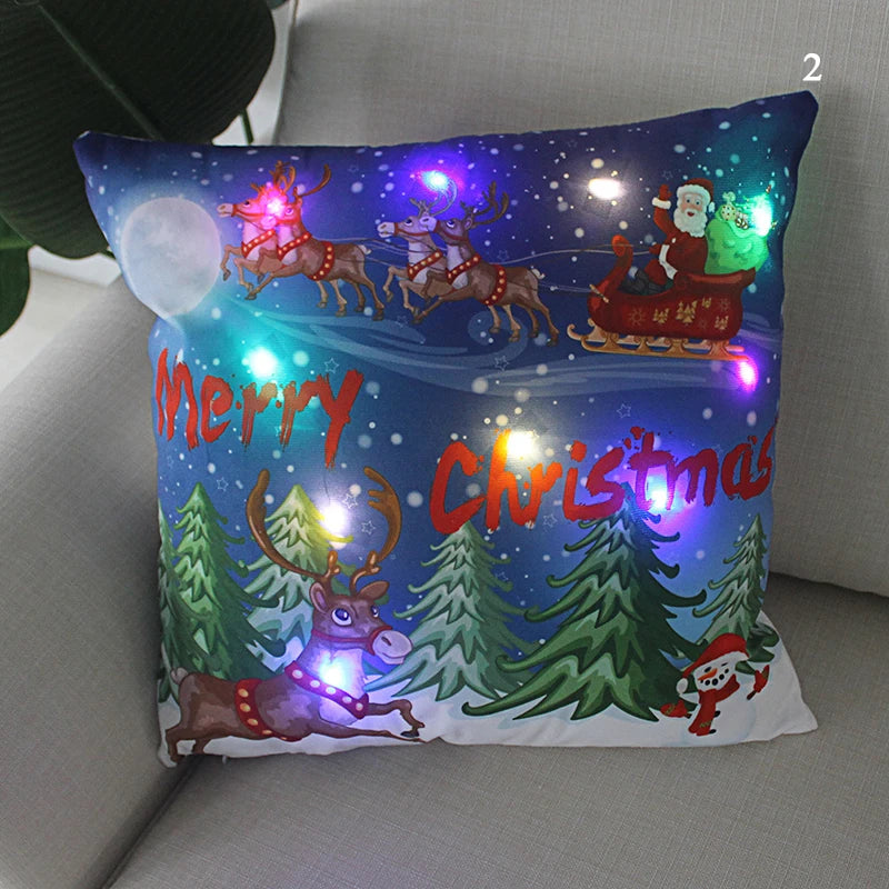 Housse coussin Noël LED Père Noël﻿– lumineux, déco maison, nouvel an