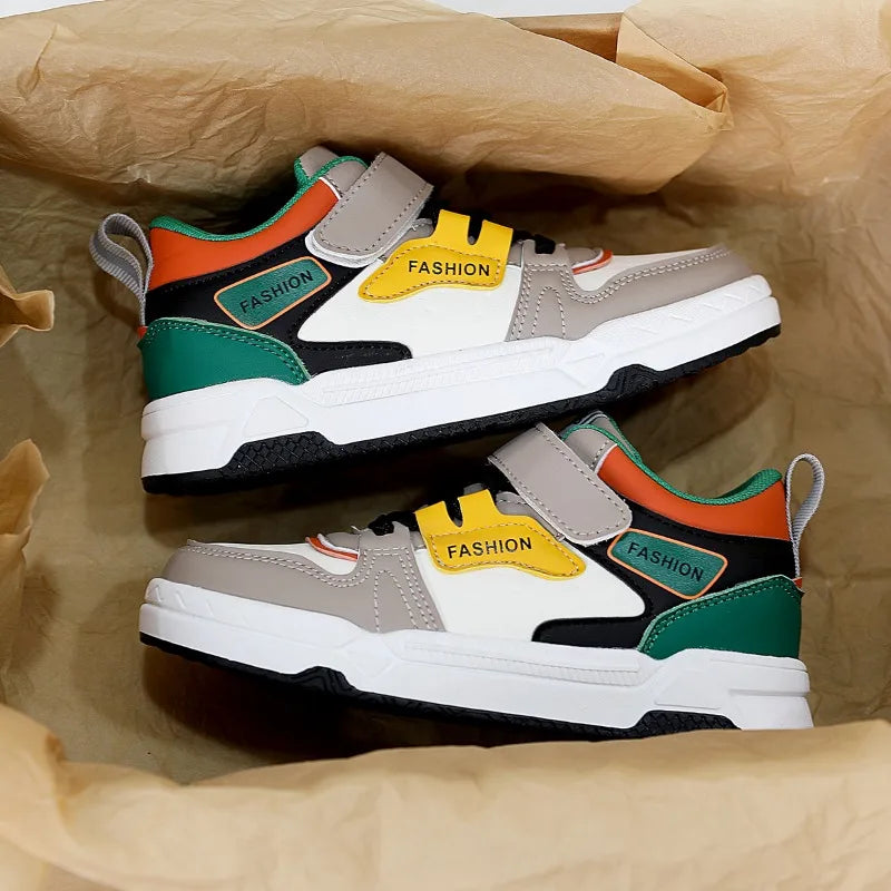 Baskets garçon automne en cuir PU, sneakers sport semelle plate