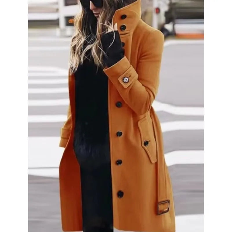 Manteau Femme Automne Hiver Chaud à Col Rabattu – Veste à Simple Boutonnage