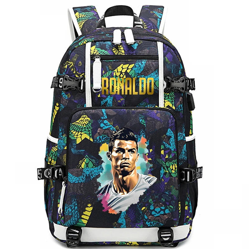 Sac d'école imprimé Ronaldo pour enfants, sac à dos pour étudiant, sac de voyage extérieur.