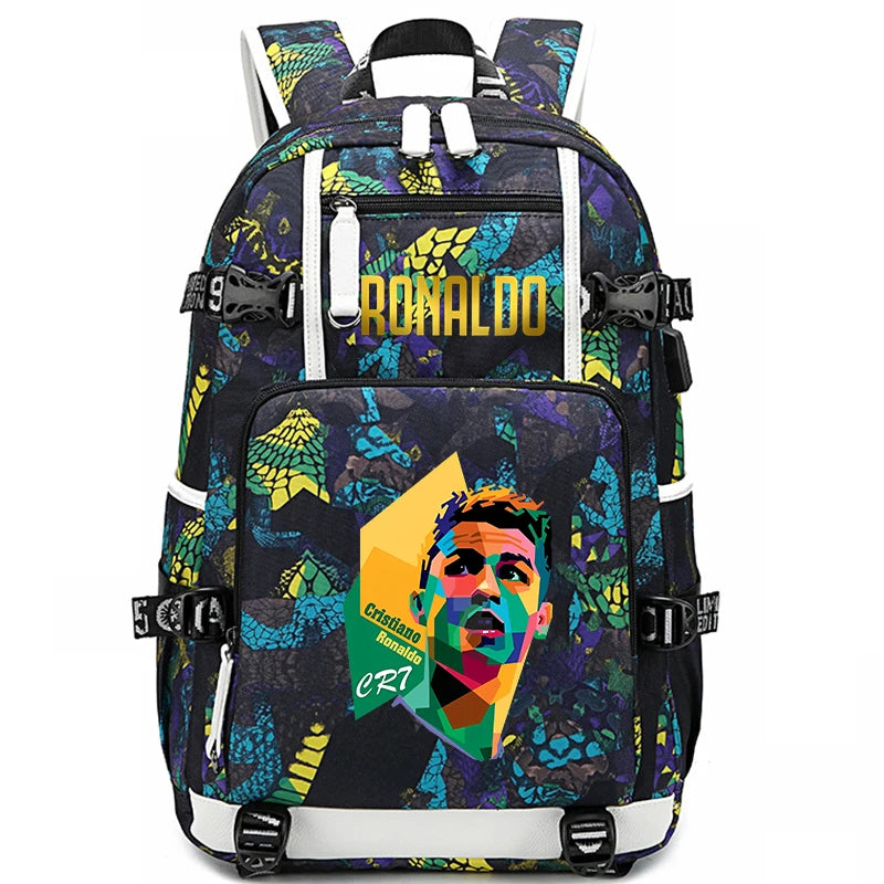 Sac d'école imprimé Ronaldo pour enfants, sac à dos pour étudiant, sac de voyage extérieur.