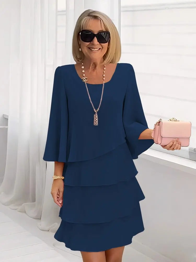 YIKOOLIN Robe Femme Chic – Mi-Longue en Mousseline, Style Irrégulier, Col Rond Printemps-Été