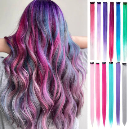 Extensions capillaires synthétiques à reflets colorés pour filles, postiches lisses multicolores de 22 pouces, 6 pièces/paquet