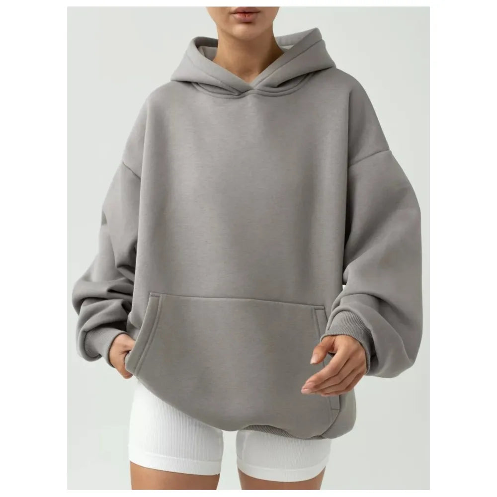 Sweat Femme Décontracté – Pull à Capuche Ample, Manches Longues, Couleur Unie Automne-Hiver