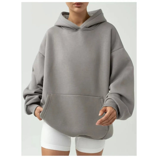 Sweat Femme Décontracté – Pull à Capuche Ample, Manches Longues, Couleur Unie Automne-Hiver