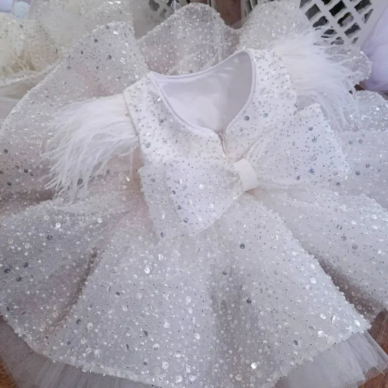 Robe à fleurs dorées fille﻿– bouffante brillante avec noeud, mariage, anniversaire, communion