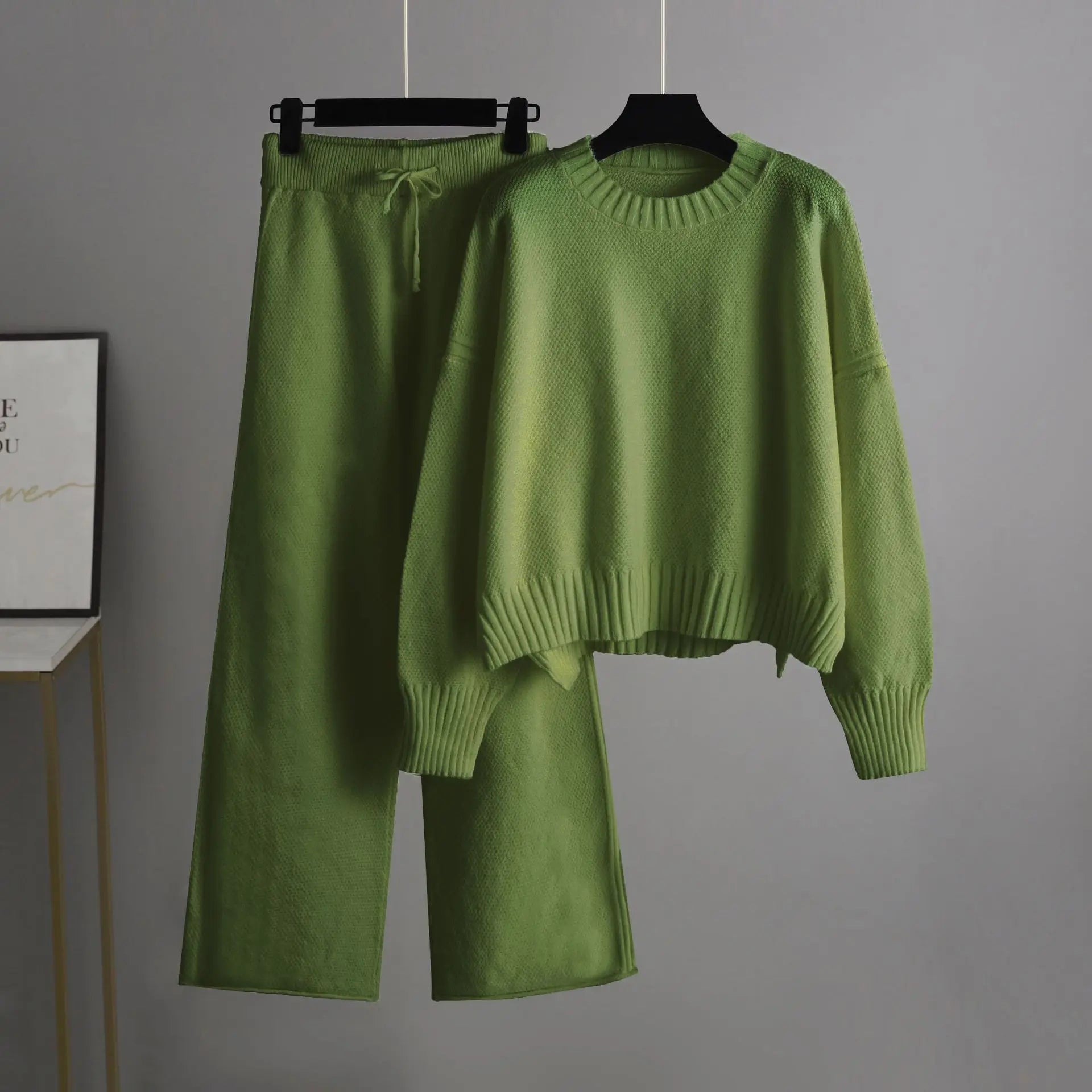 Tenue Tricotée Femme – Pull Manches Longues + Pantalon Wide Leg