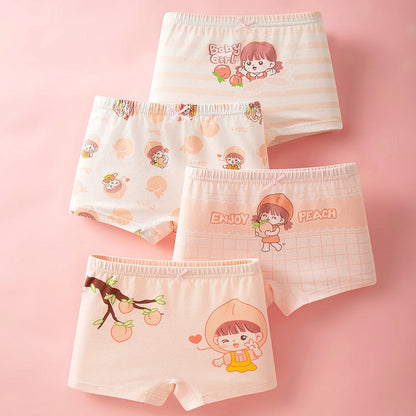 Lot 4 pièces culottes coton fille – Motifs dessin animé doux et confortables
