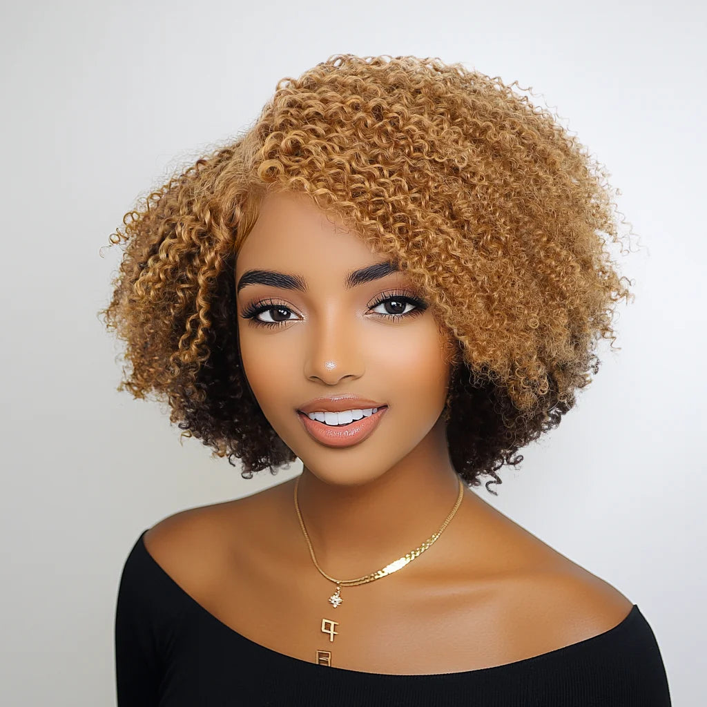 Perruque bouclée crépue femme – Cheveux humains, pré-épilée, dentelle HD, 180%, sans colle