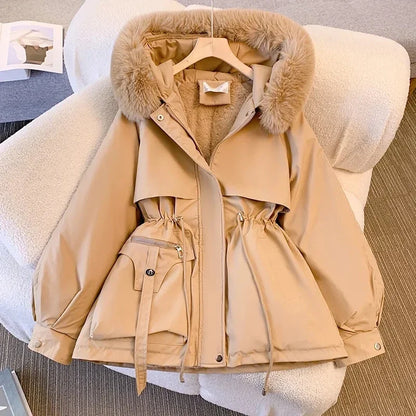 Veste d'Hiver Femme – Parka Longue Chaude avec Grand Col en Fourrure, Capuche, Doublure Laine, Manteau Rembourré, Vêtement de Neige Tendance
