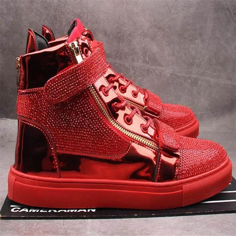 Chaussures plates homme à paillettes et strass – Style skateboard tendance