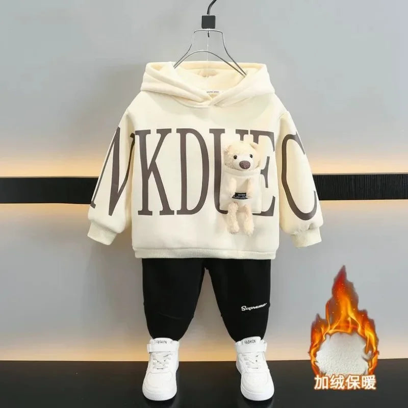 Ensemble 2 pièces garçon﻿– velours, pull, capuche