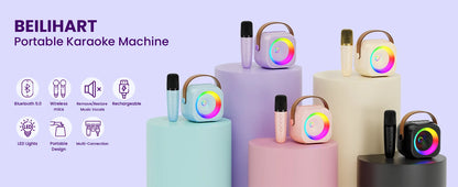 Mini machine karaoké Bluetooth enfants K12, portable avec 2 micros sans fil.