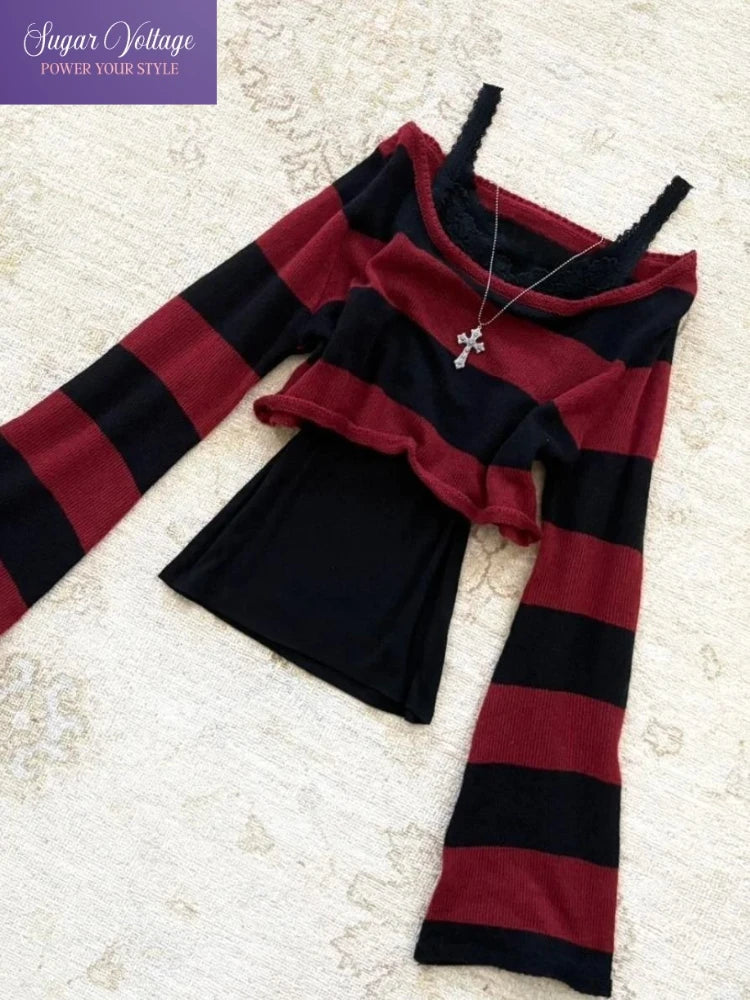 Haut Femme Tricot – Style Punk Y2K Manches Longues