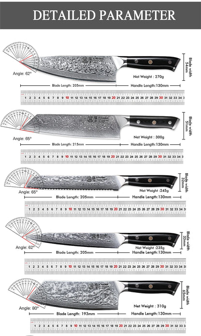 Couteau de cuisine professionnel F.YOUNG – acier Damas, chef japonais & sashimi