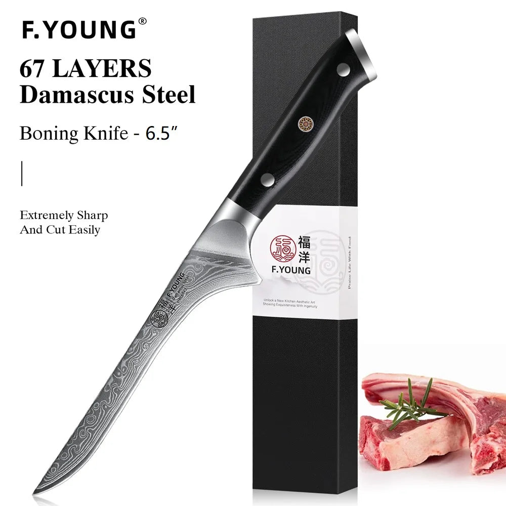 Couteau de cuisine professionnel F.YOUNG – acier Damas, chef japonais & sashimi