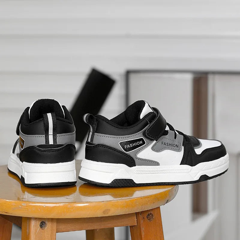 Baskets garçon automne en cuir PU, sneakers sport semelle plate