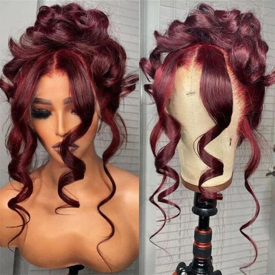 Perruque Body Wave 360 HD Cheveux Humains Bordeaux