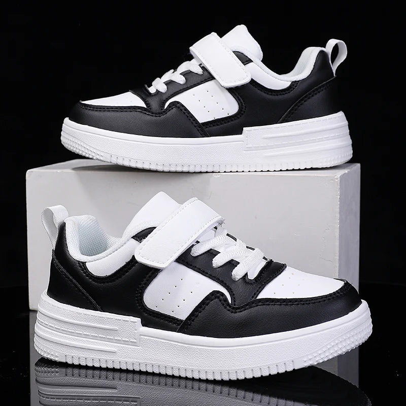 Baskets enfants fille, cuir plat, respirantes et confortables