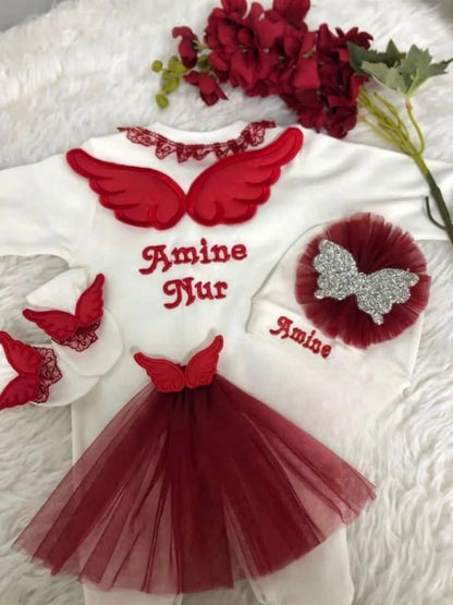 Barboteuse Bébé Jetable avec Nom, Ailes d'Ange, Sortie de Maternité .