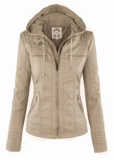 Veste Gothique en Simili Cuir PU pour Femme – Manteau à Capuche Noir, Veste Moto Chaude pour Automne et Hiver, Vêtements d'Extérieur Stylés