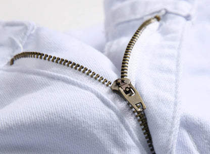 Jean Homme Destroy Droit, Pantalon Denim Blanc Grande Taille 28-42, Marque Mode .