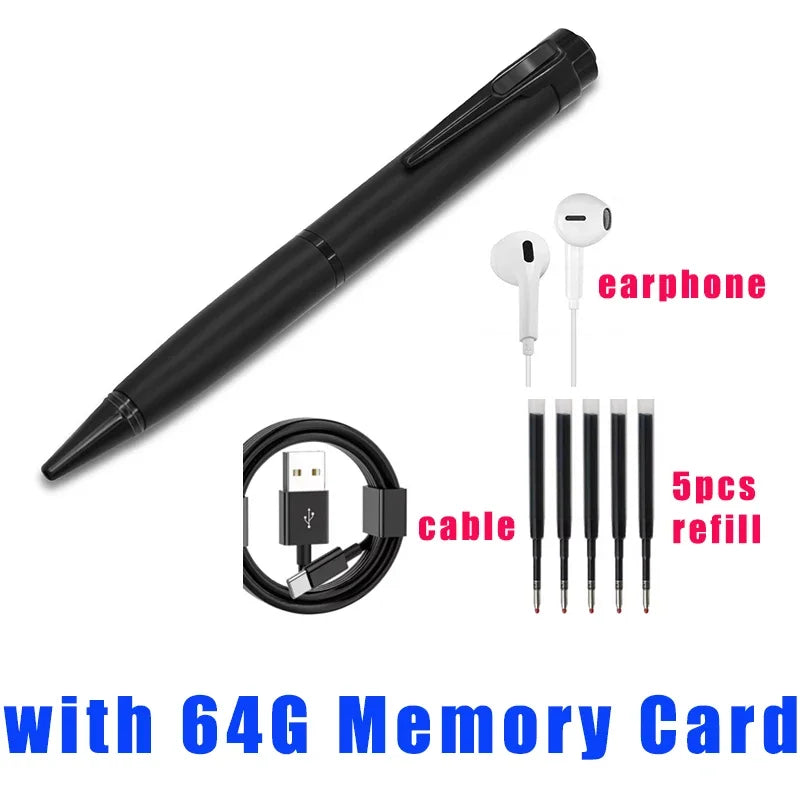 Stylo enregistreur vocal 128 Go portable USB, lecture MP3, pour conférences et cours, avec 5 recharges.