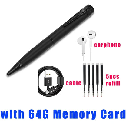 Stylo enregistreur vocal 128 Go portable USB, lecture MP3, pour conférences et cours, avec 5 recharges.