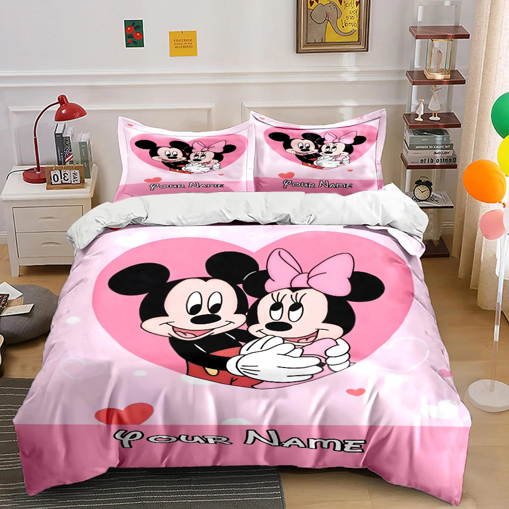 Ensemble de literie 3PCS personnalisé Minnie – Housse de couette et taies, imprimé dessin animé, confort luxe enfant/adulte