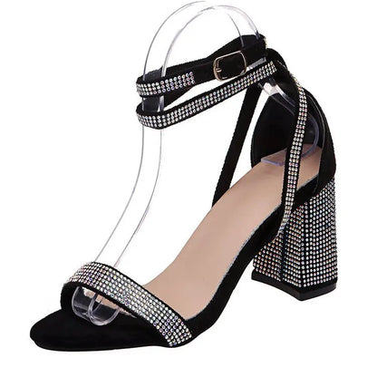 Sandales d'été Sexy pour femmes, chaussures de fête, grande taille, à tête carrée, à la mode, bout ouvert, strass, tendance