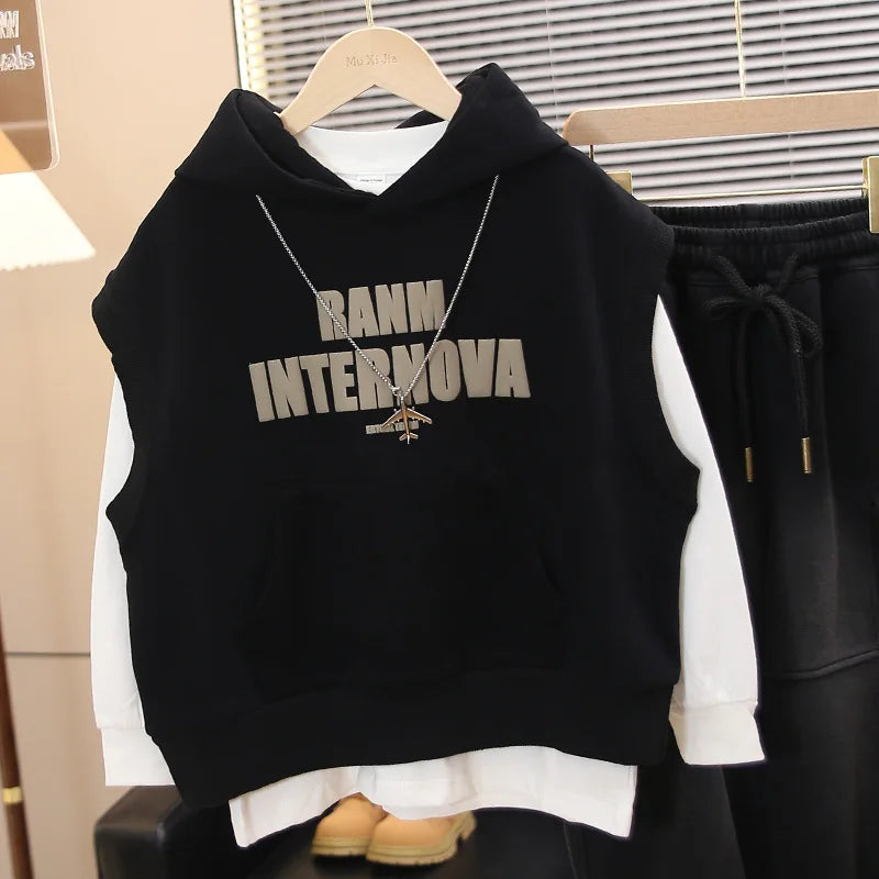 Ensemble Gilet Garçon – Capuche et Manches Longues, Tenue Coton Doux pour Printemps et Automne