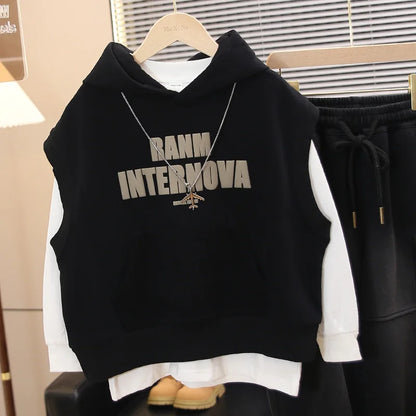 Ensemble Gilet Garçon – Capuche et Manches Longues, Tenue Coton Doux pour Printemps et Automne