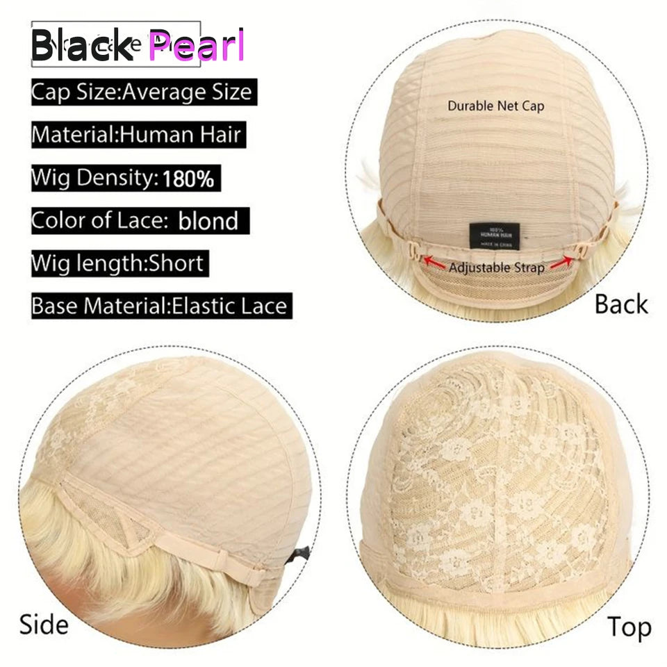 Perruque femme cheveux humains –, courte, raide, frange, Remy, style élégant