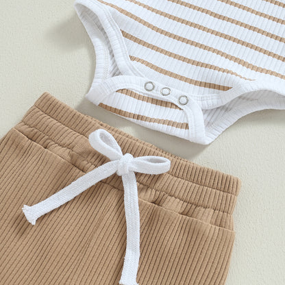 Ensemble bébé garçon automne – barboteuse rayée manches longues + pantalon